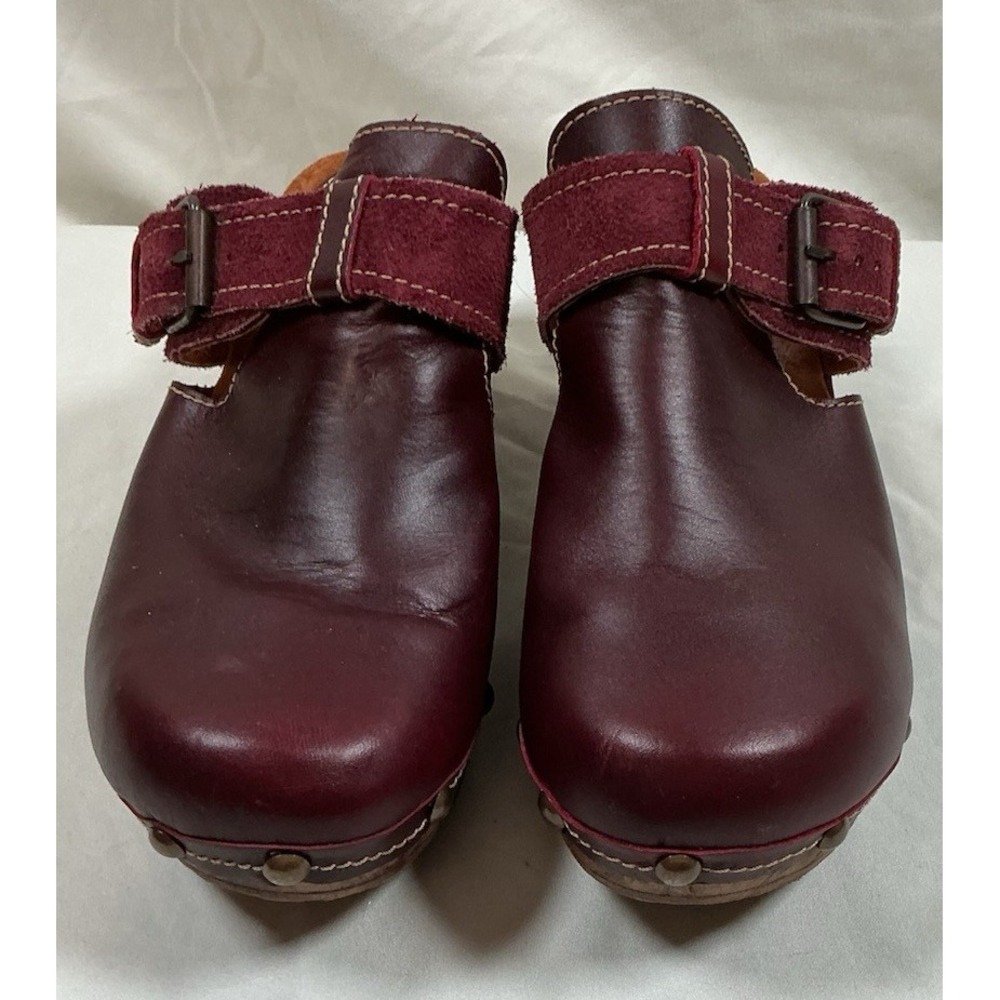 Sbicca Women's 9M Burgundy Leather Suede Clogs Wood Heel Handmade California